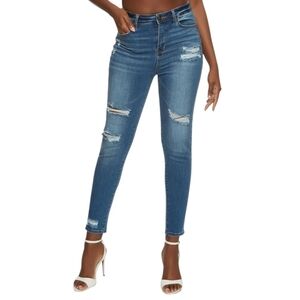 Wax Collection Ripped Skinny Ankle Crop Jeans Pants